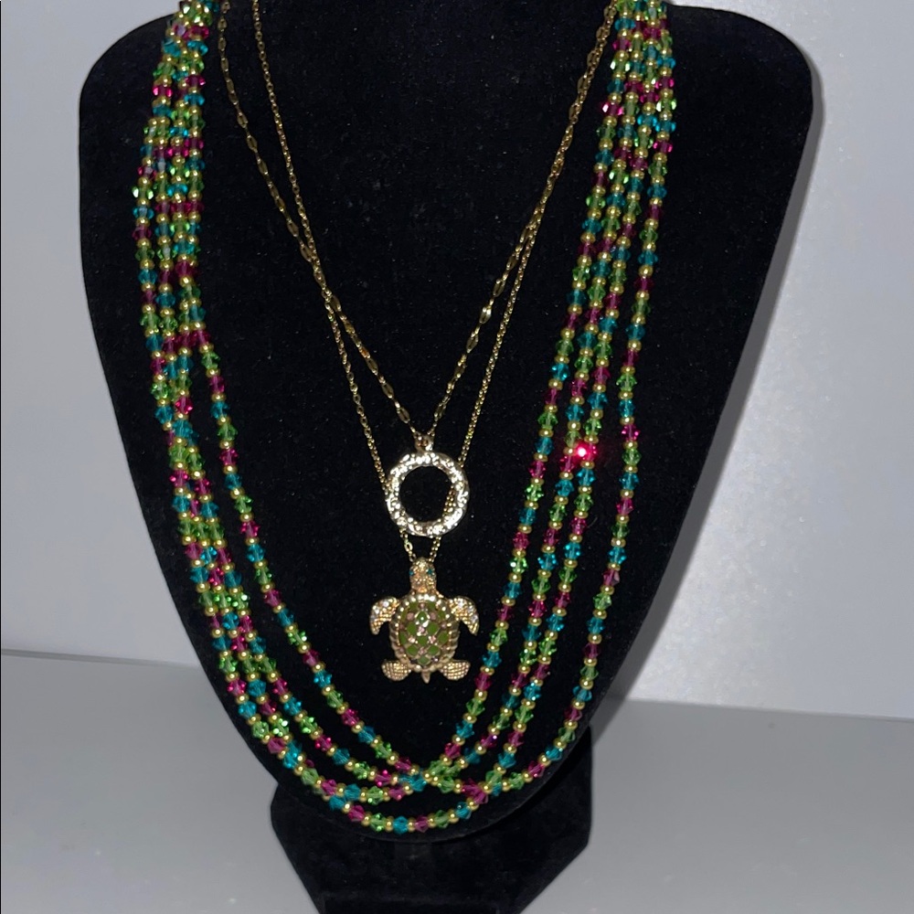 Multicolor Beaded Necklace With Turtle Pendant-224 - image 1